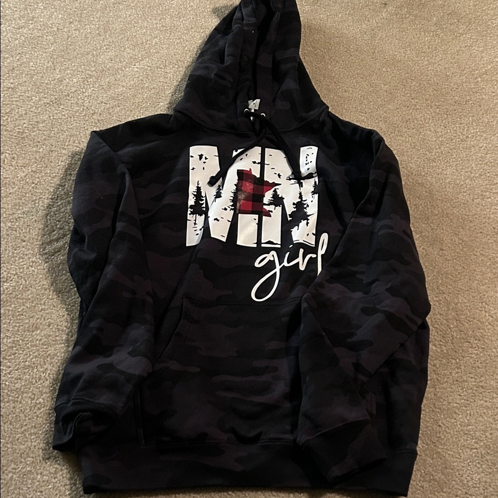 Black Camouflage Hoodie with Graphic Print